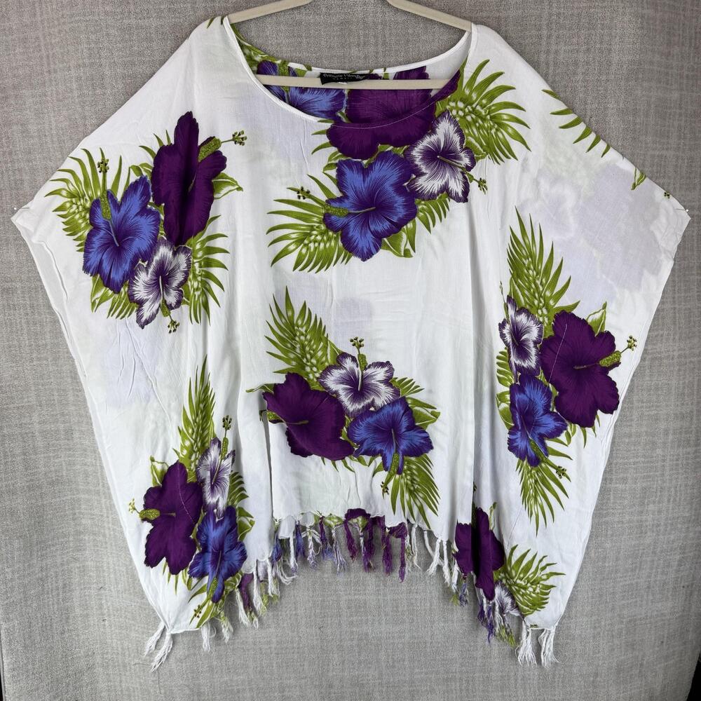 Primitive Vibes Blouse Womens One Size White Floral Kimono Fringe Tasseled